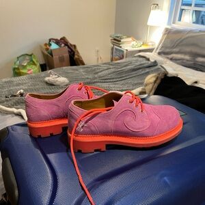 John Fluevog x Anna Sui collab orchid Derby Swirls.